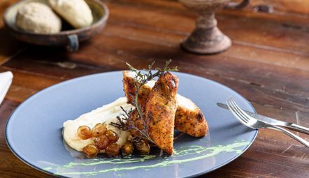 Christmas Holiday Taste the Cretan Way: Roasted Chicken with Mashed Potatoes and Caramelised Onions