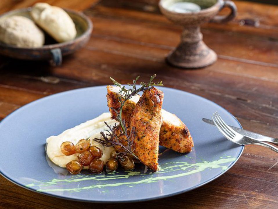 Christmas Holiday Taste the Cretan Way: Roasted Chicken with Mashed Potatoes and Caramelised Onions